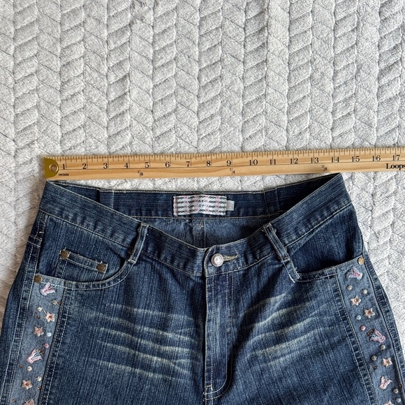 Moou Dark Blue Embroidered Women's Flare Jeans Made in Italy 100%Cotton - Picture 3 of 14